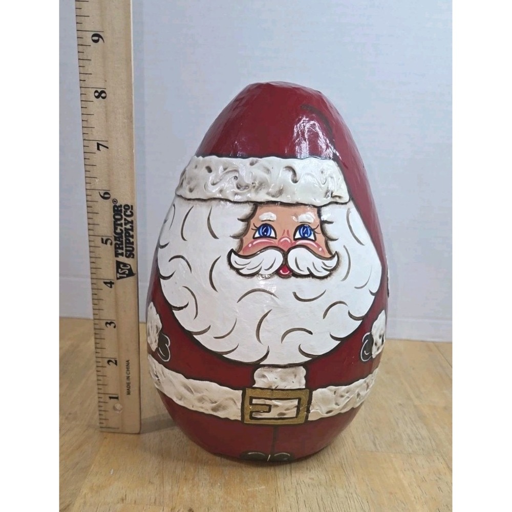 Santa Vintage Paper Mache Hand Painted 1993 Signed 8in Kitchy Country Egg
